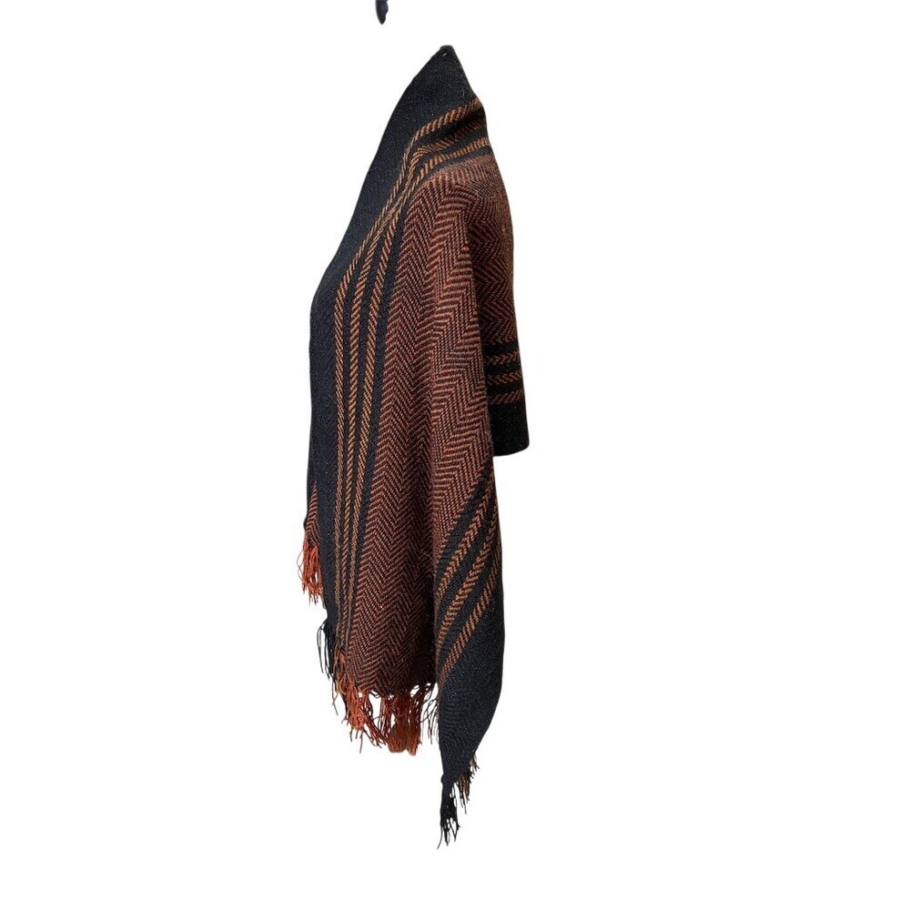 Unbranded Womens Shawl Wrap Scarf Black Rust Herringbone Stripe Fringe - Picture 4 of 7